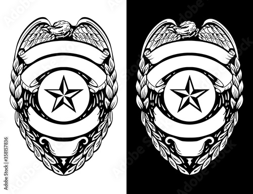 Police, Sheriff,  Law Enforcement Badge Isolated Vector Illustration in both Black Line Art and White Versions
