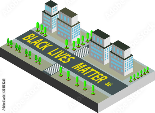 street black lives matter , vector isometric city , concept Iso , yellow background