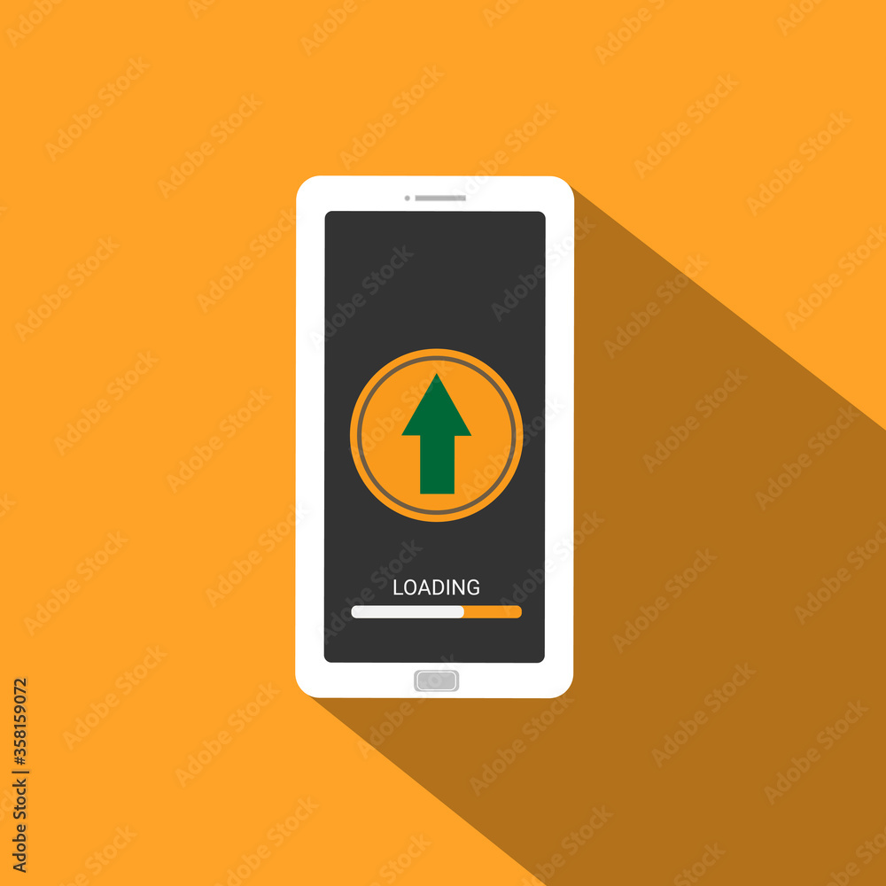green arrow mark icon on mobile. - download by mobile phone concept. - vector illustration. green arrow mark icon on mobile. - download by mobile phone concept. - vector illustration.