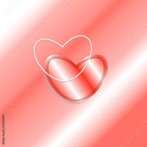 Two hearts, one drawn with a contour and the other filled with a gradient. An emblem or symbol of love and romance. Postcard on the day of the wedding.