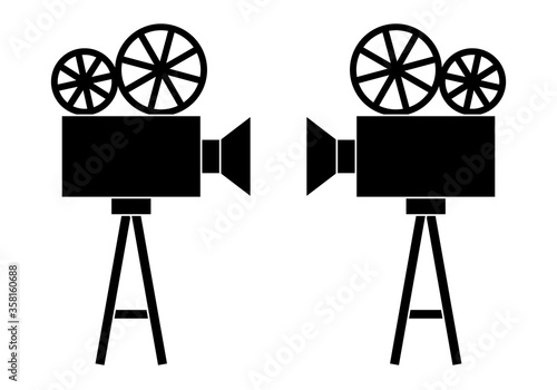 Icono negro de una cámara de video en fondo blanco.