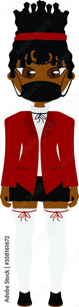 Vector Illustration of School Girl in Uniform with Face Mask Vector Illustration of School Girl in Uniform with Face Mask