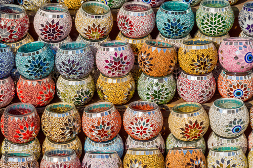 decorative Turkish multicolored glass candlesticks