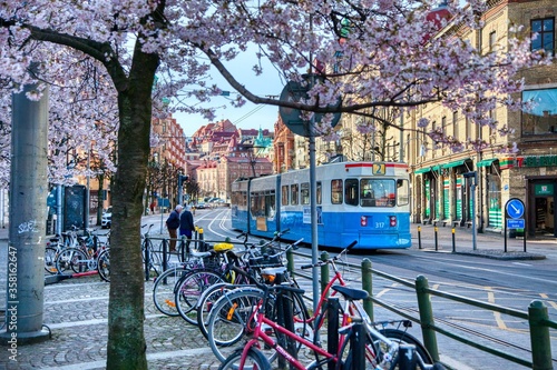 Tram in Gothenburg, Sweden during the Spring photo