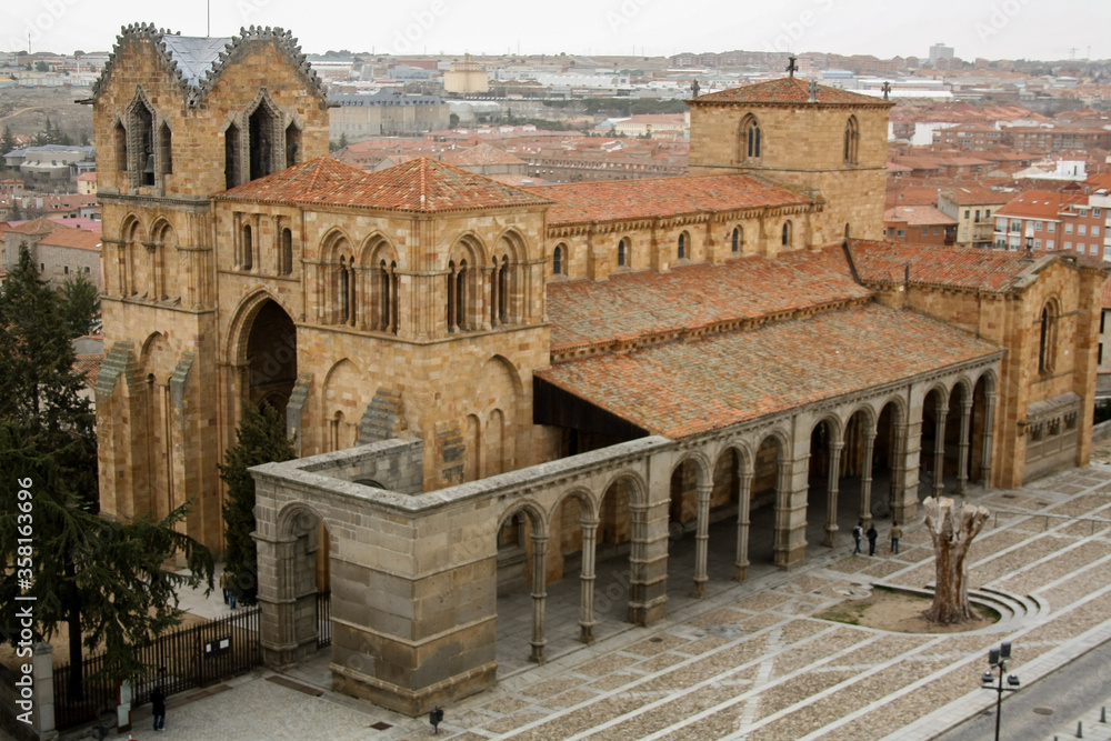 Ávila, Castile and León, Spain - Jul 2011
Top view facade detail of Basilica de San Vicente