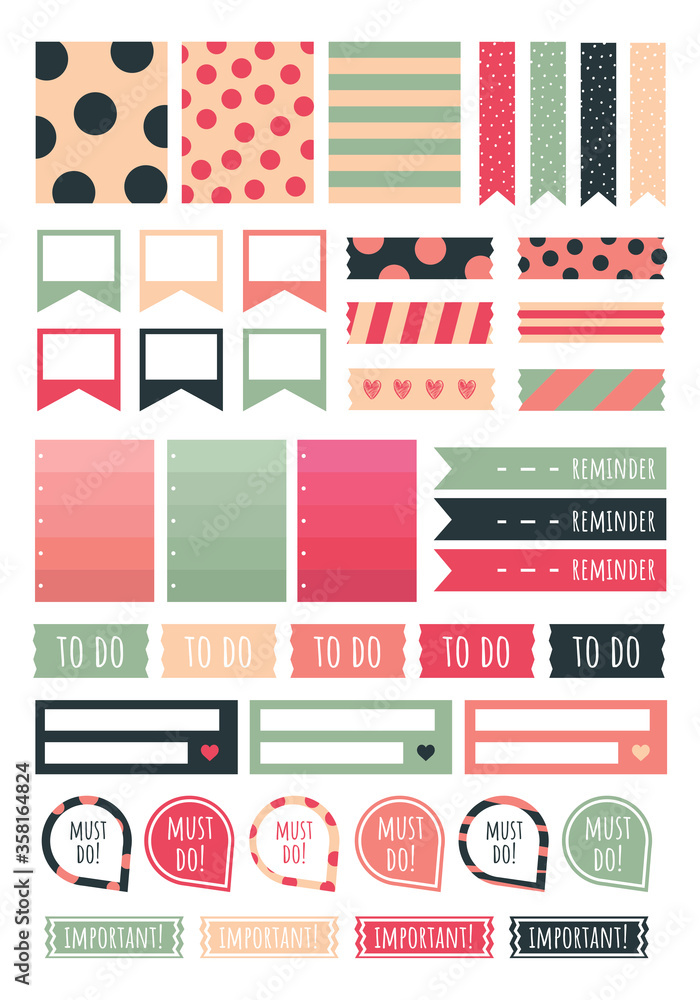 Stickers for Digital Planner. Vector Set of printable stickers for ...