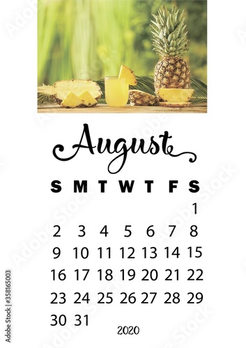 Design of August 2020 calendar