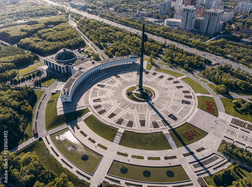 Victory Park in Moscow aerial view without people on a clear day.