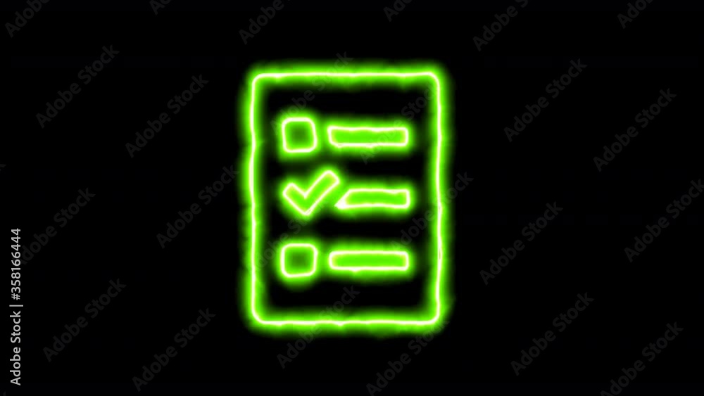 The appearance of the green neon symbol ballot check. Flicker, In - Out. Alpha channel Premultiplied - Matted with color black The appearance of the green neon symbol ballot check. Flicker, In - Out. Alpha channel Premultiplied - Matted with color black
