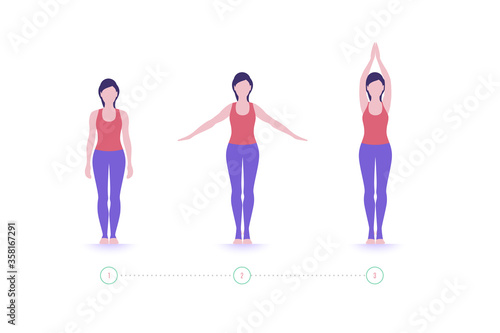 Yoga pose. Home workouts. Exercise step by step. Vector photo