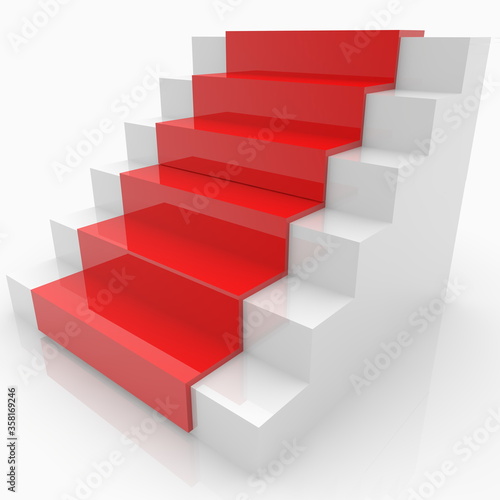 White stairs with red carpet