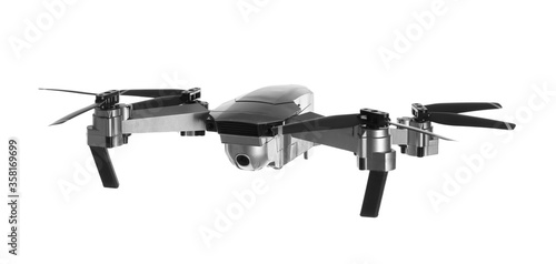 Modern drone with camera isolated on white © New Africa