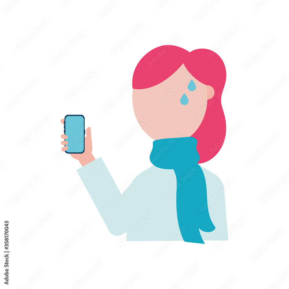 woman with fever and smartphone vector design woman with fever and smartphone vector design