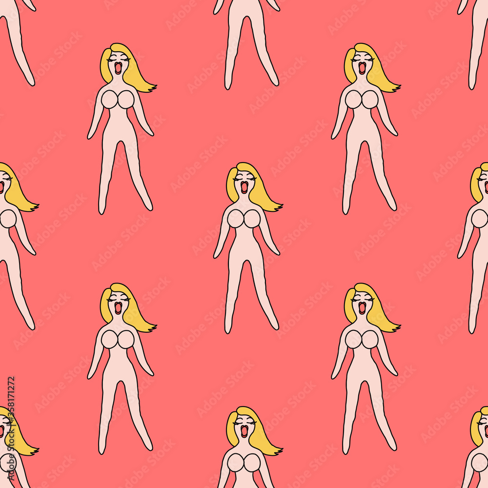 sex doll doodle seamless pattern, vector hand draw illustration