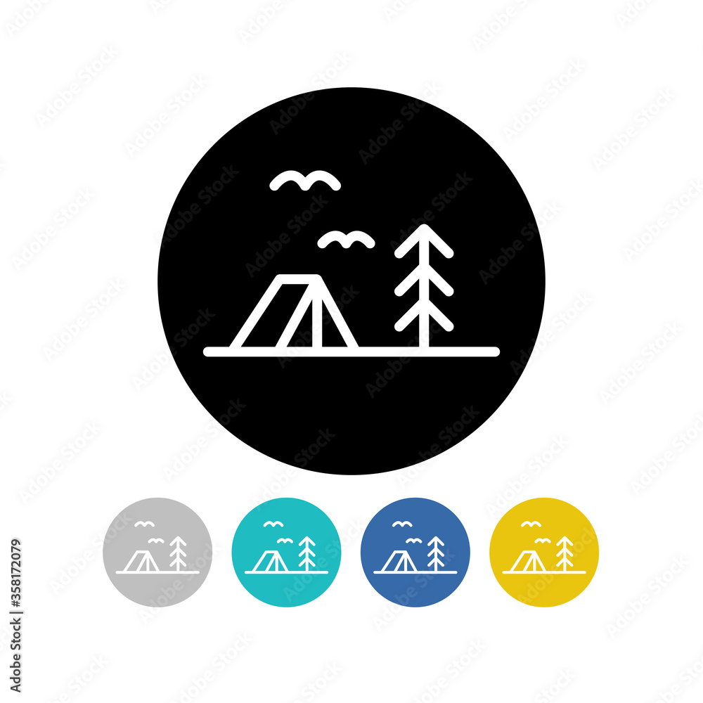 camping logo line icon, vector color illustration