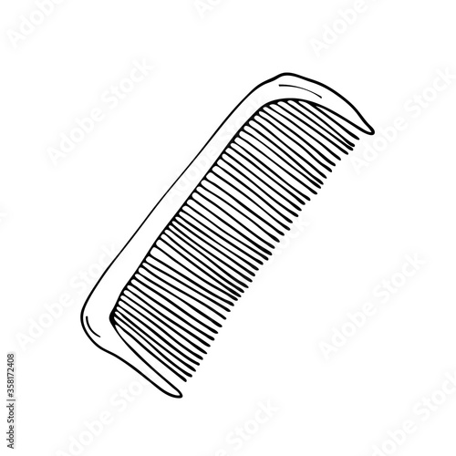 Hair comb. Pocket comb. Personal accessory. Toiletries. Outline vector hand drawn illustration isolated. Wellness design elements photo
