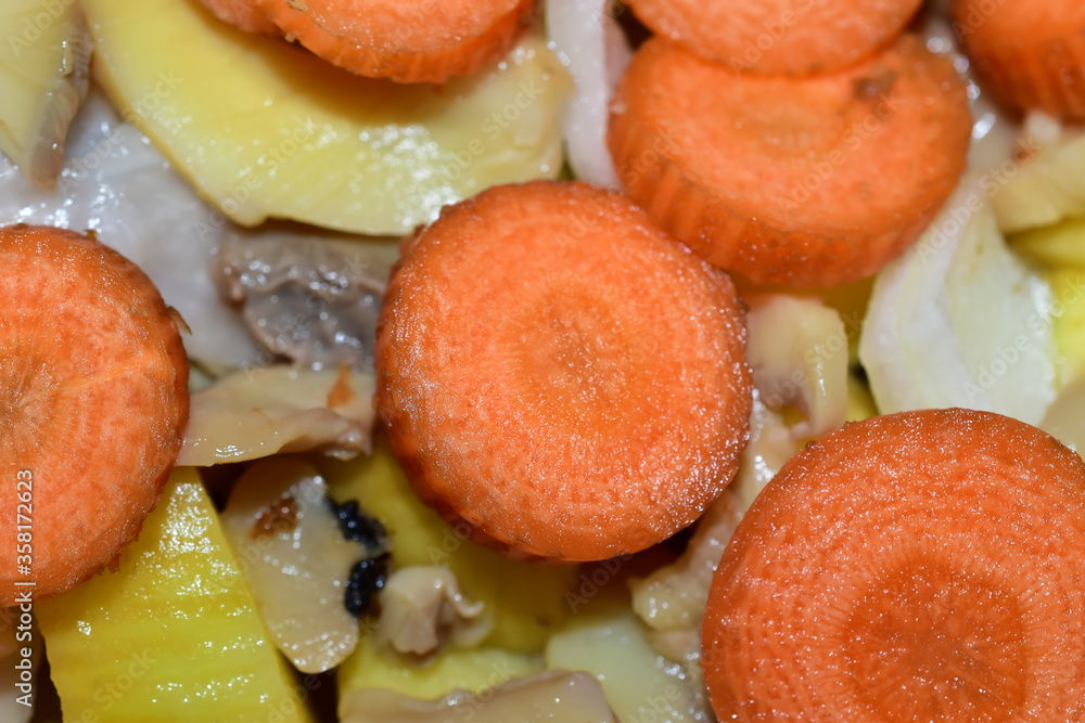top view of vegetables and mushrooms salad top view of vegetables and mushrooms salad