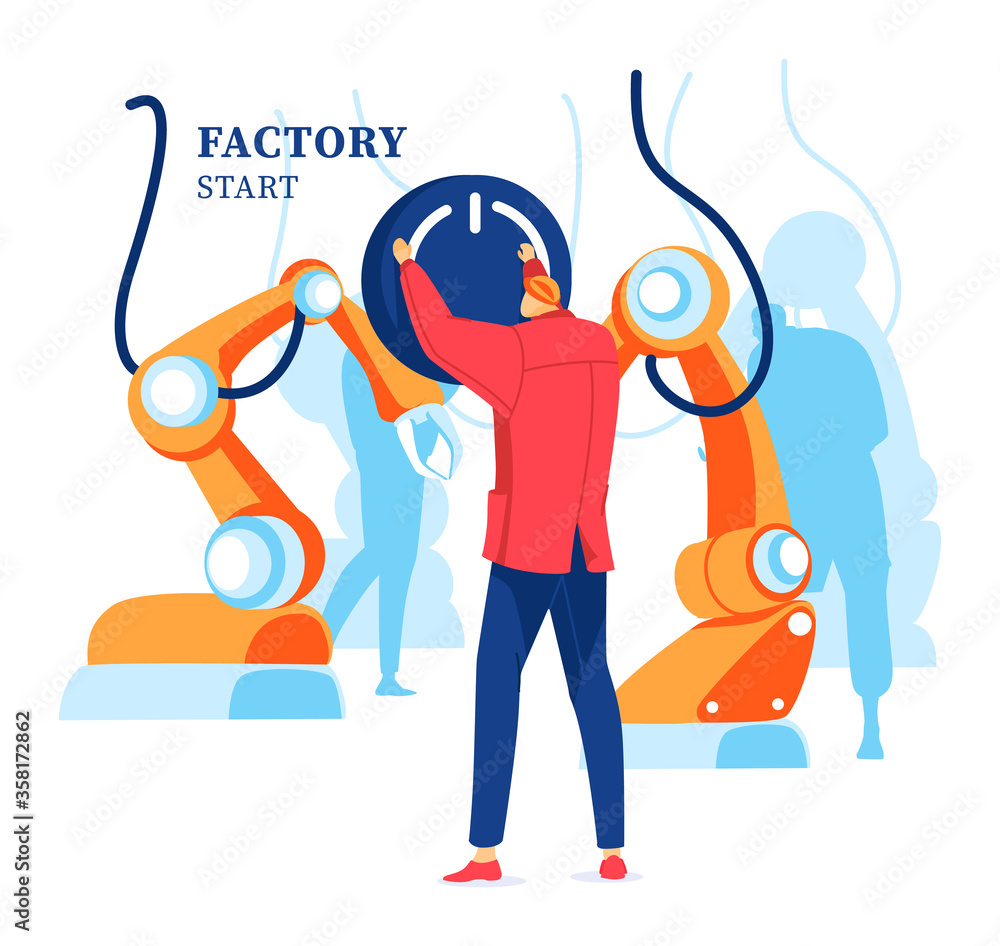 Inscription, factory start, industrial business, online production