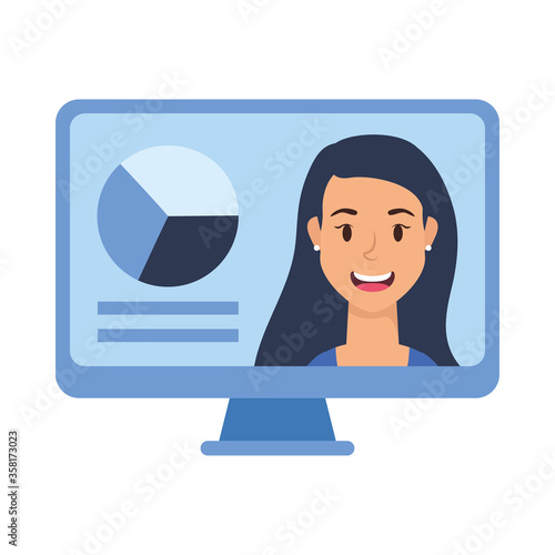 Woman avatar on computer in video chat vector design