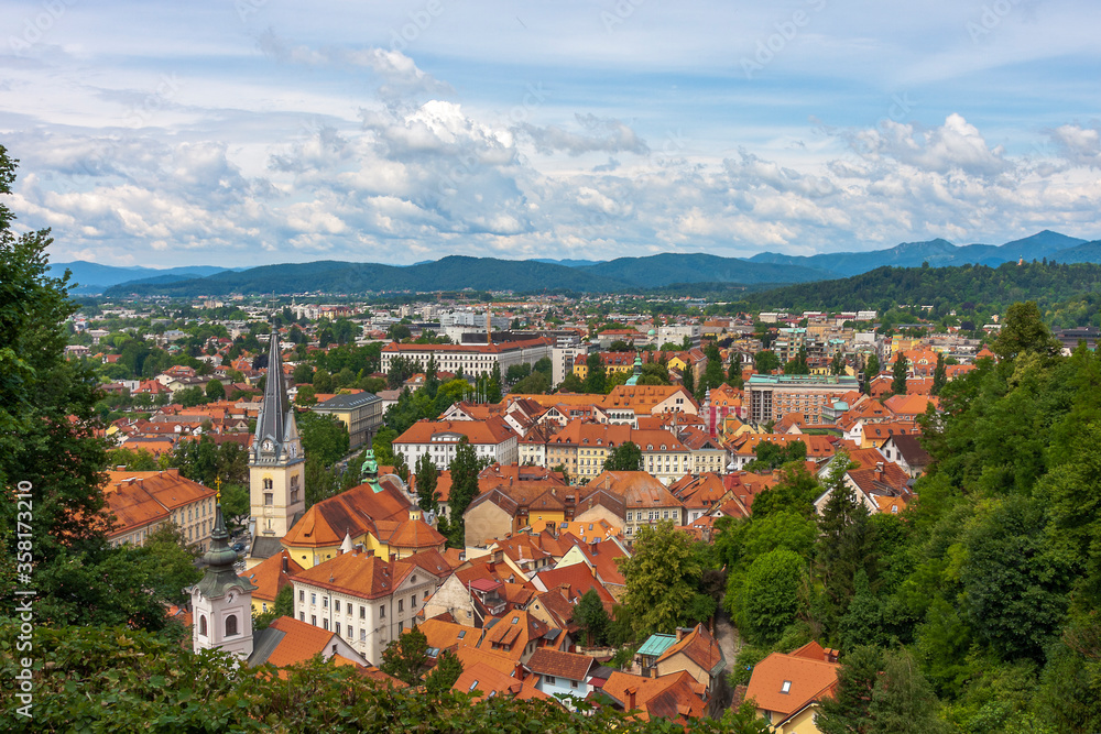panoramic view of the old town of Ljubljana Slovenija