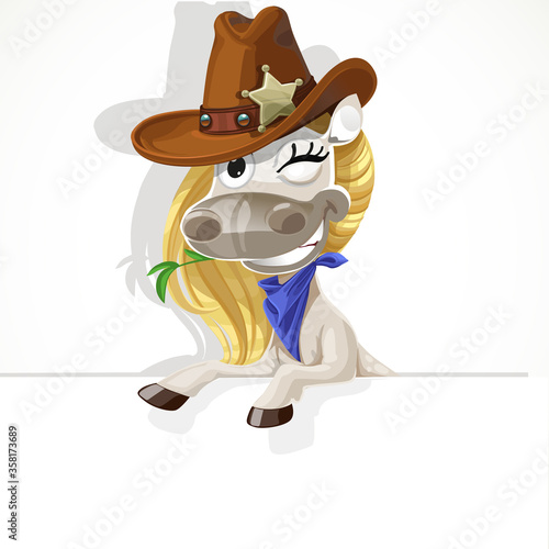 Cute white Horse with big banner