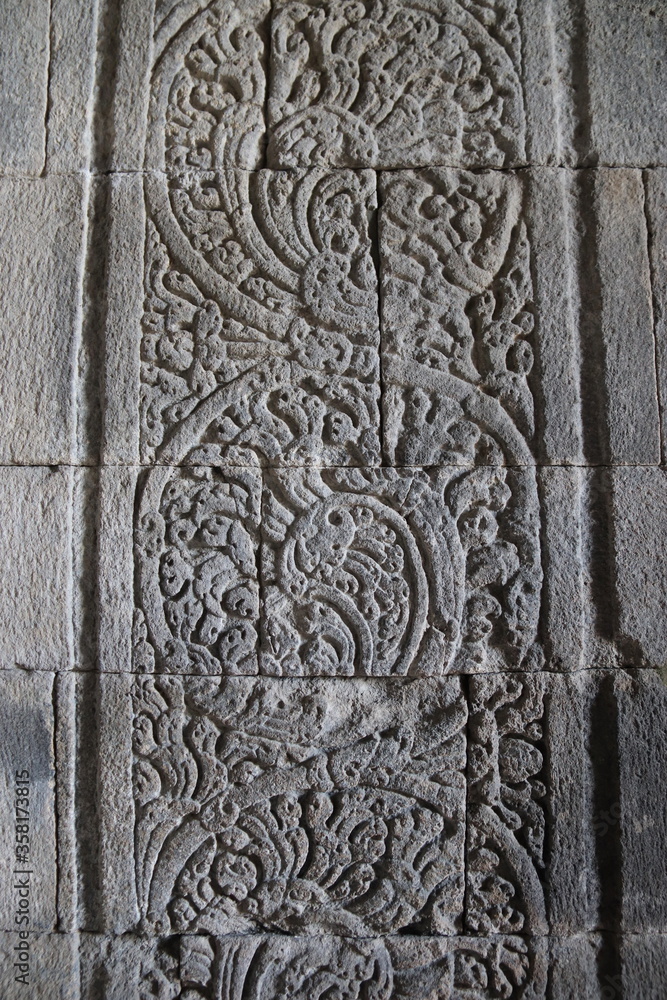 Gravure du temple de Prambanan, Indonésie