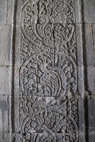 Gravure du temple de Prambanan, Indonésie