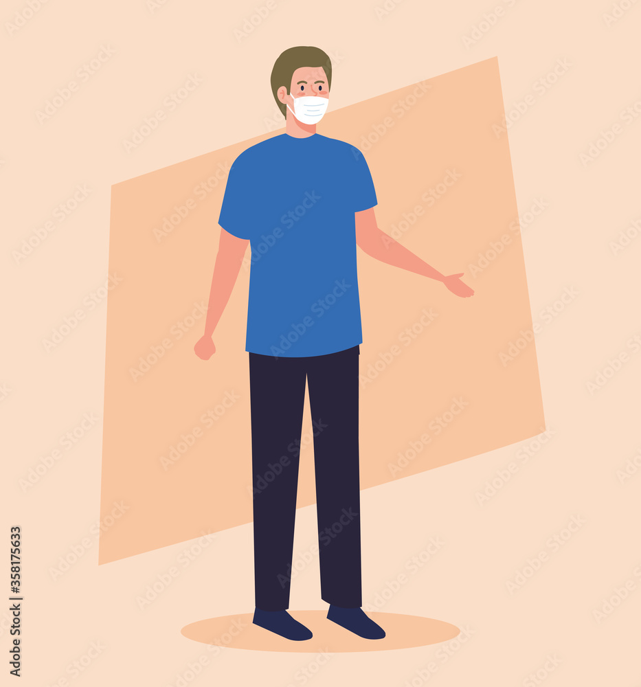 man wearing protective medical mask against covid 19 vector illustration design man wearing protective medical mask against covid 19 vector illustration design