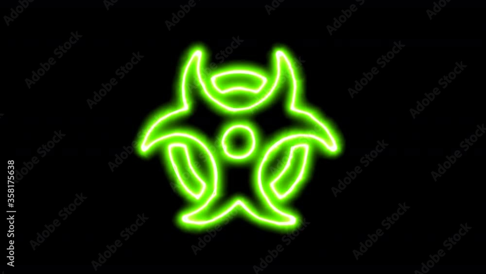 The appearance of the green neon symbol biohazard. Flicker, In - Out. Alpha channel Premultiplied - Matted with color black The appearance of the green neon symbol biohazard. Flicker, In - Out. Alpha channel Premultiplied - Matted with color black