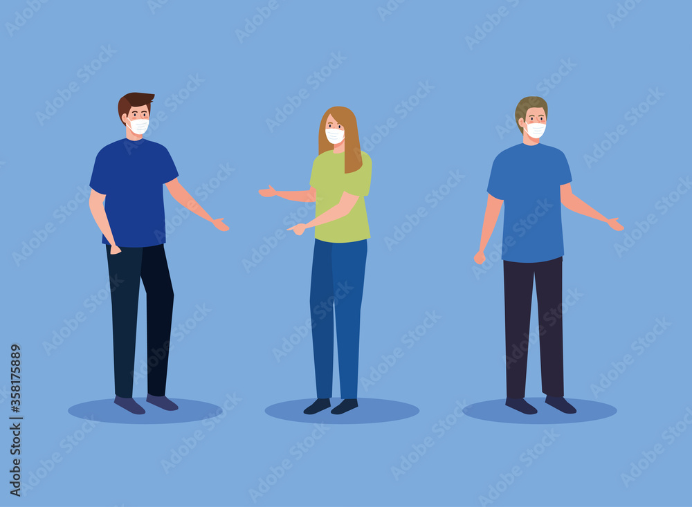 people wearing medical protective mask against covid 19 vector illustration design people wearing medical protective mask against covid 19 vector illustration design