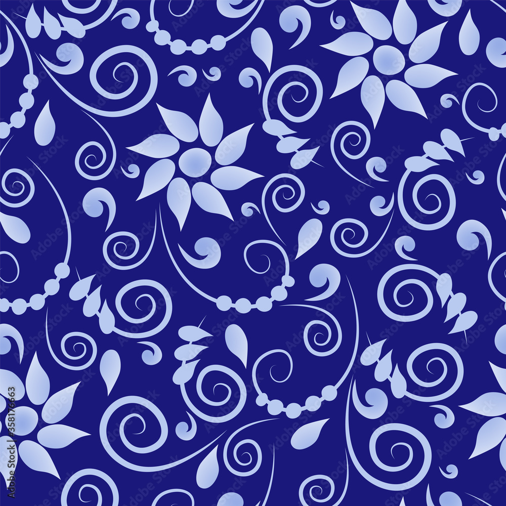 Seamless vegetative blue pattern made in the technique of Russian folk art. Abstract design Seamless vegetative blue pattern made in the technique of Russian folk art. Abstract design