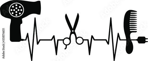 Heartbeat Hairdresser accessories set. Vector