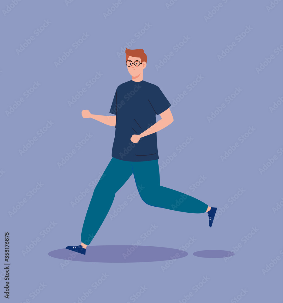 man jogging, running practicing exercise, sport competition vector illustration design