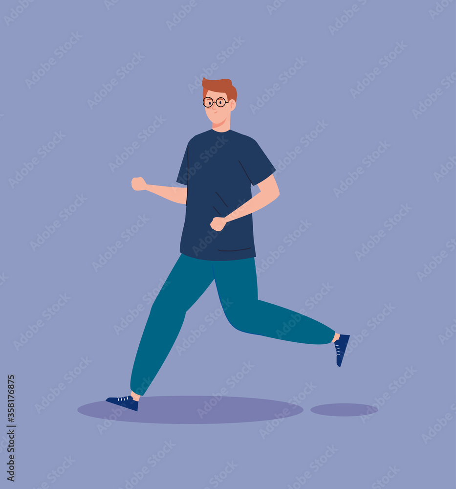 Fototapeta premium man jogging, running practicing exercise, sport competition vector illustration design