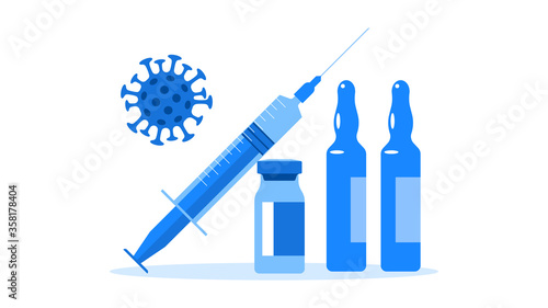 Vaccine and syringe. Novel coronavirus (2019-nCoV). Covid-19 medicine that will stop the epidemic and save people. Medicine infectious concept.