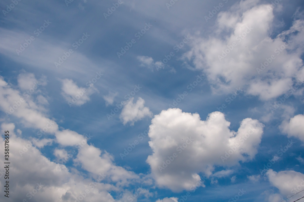 White clouds on a blue sky. Beautiful natural background White clouds on a blue sky. Beautiful natural background