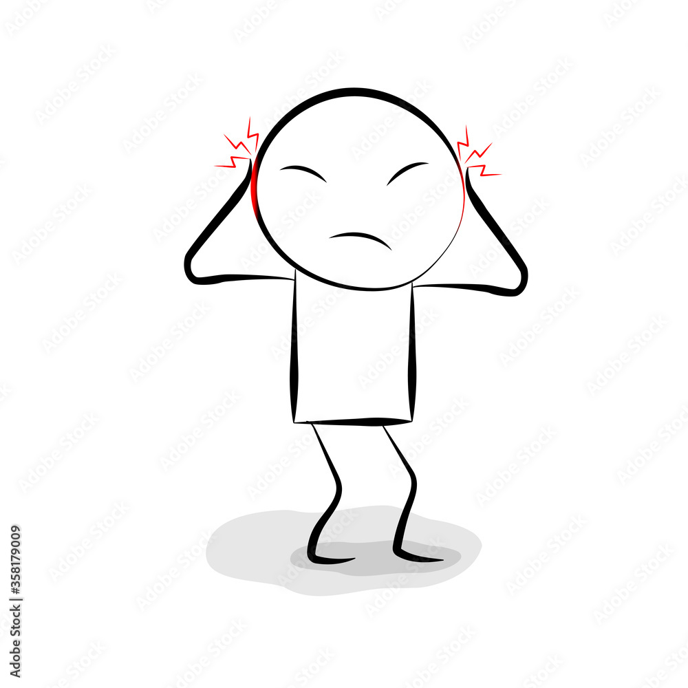 Head pain line style character. Vector Head pain line style character. Vector