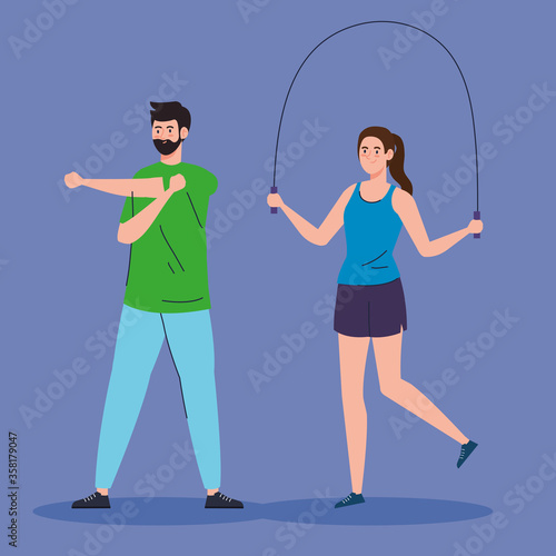 couple practicing exercise, sport recreation exercise vector illustration design