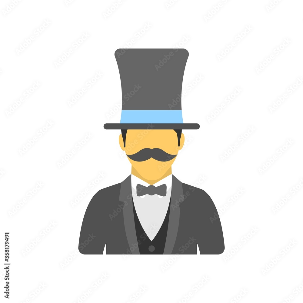 Magician icon in flat design style. Wizard, illusionist sign. Magician icon in flat design style. Wizard, illusionist sign.