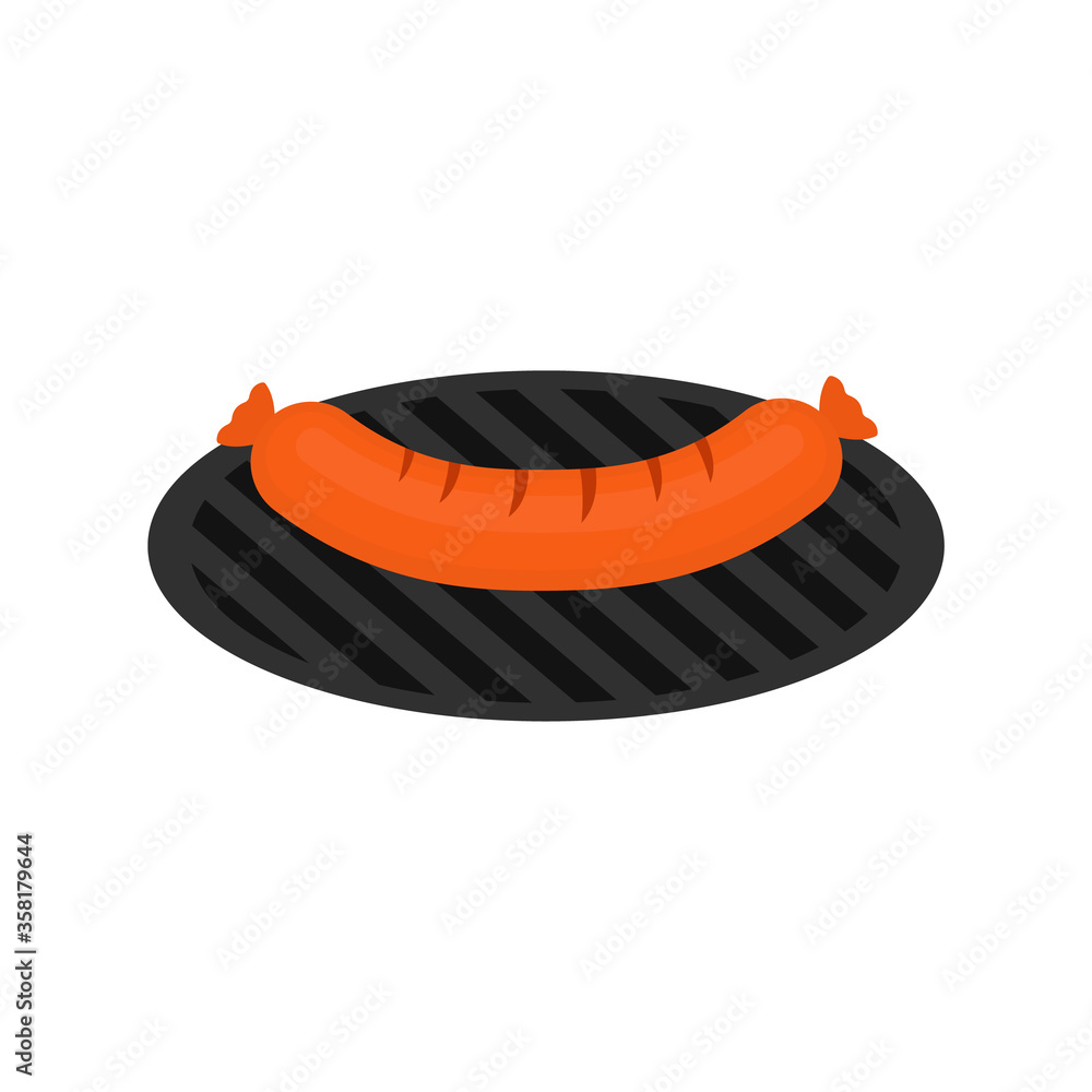 Sausage grilled flat. Sausage cooked on the grill icon, vector illustration isolated on white background Sausage grilled flat. Sausage cooked on the grill icon, vector illustration isolated on white background
