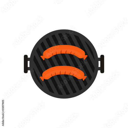 Sausage grilled flat. Sausage cooked on the grill icon, vector illustration isolated on white background