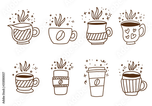 Set of hand drawn vintage coffee doodle icons. Coffee doodles.