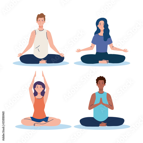 group people meditating, concept for yoga, meditation, relax, healthy lifestyle vector illustration design