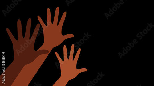 Black lives matter. Hands with different skin colors . Vector illustration with copy space.