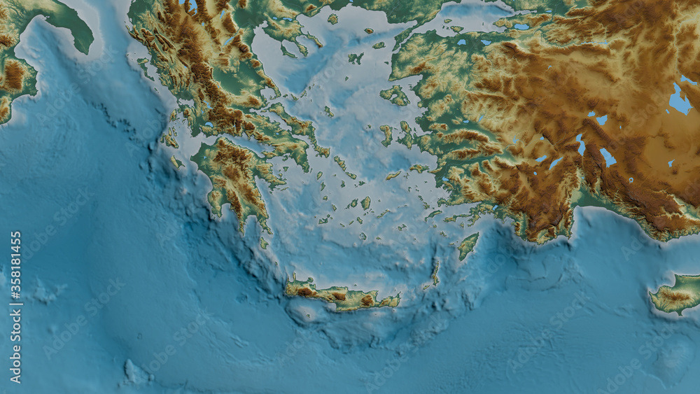 Aegean Sea tectonic plate - raster. Relief