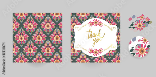 vector set floral blooming card minimalistic square