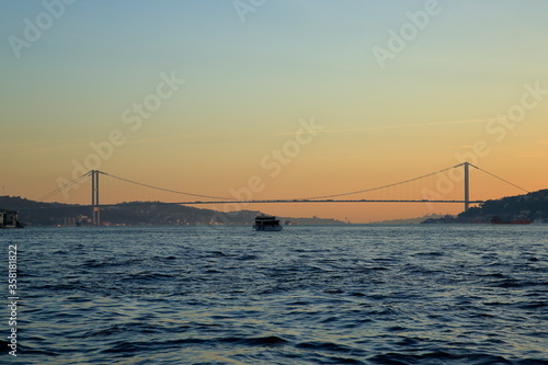 A view from the Bosphorus bridge at sunset, Istanbul, Turkey