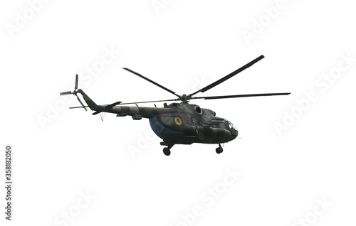 Army helicopter isolated on white. Military machinery