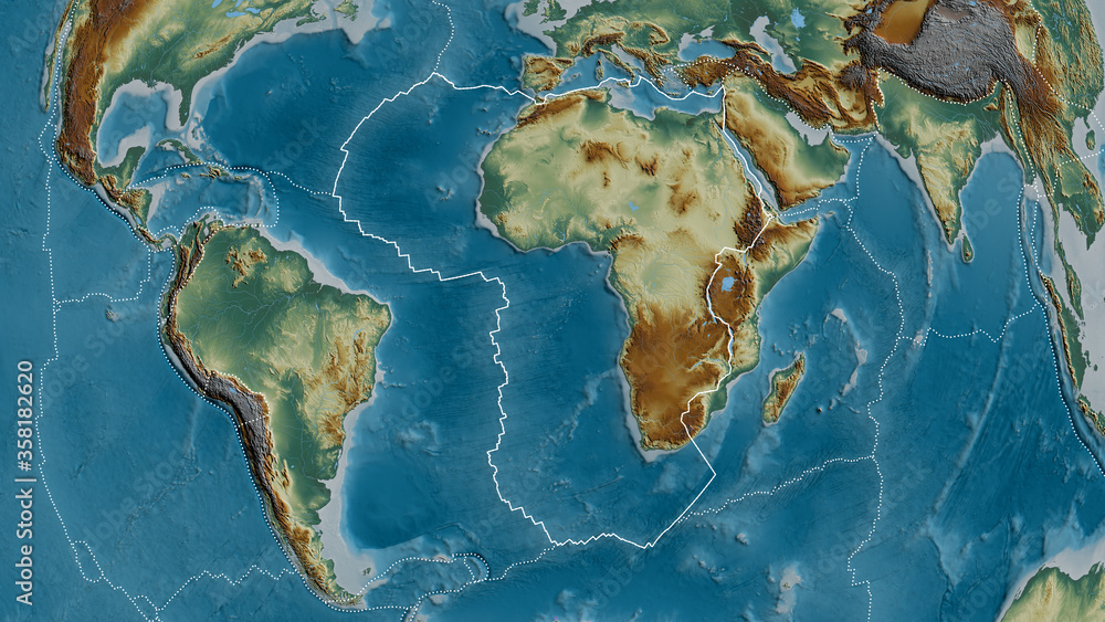 African tectonic plate - outlined. Relief