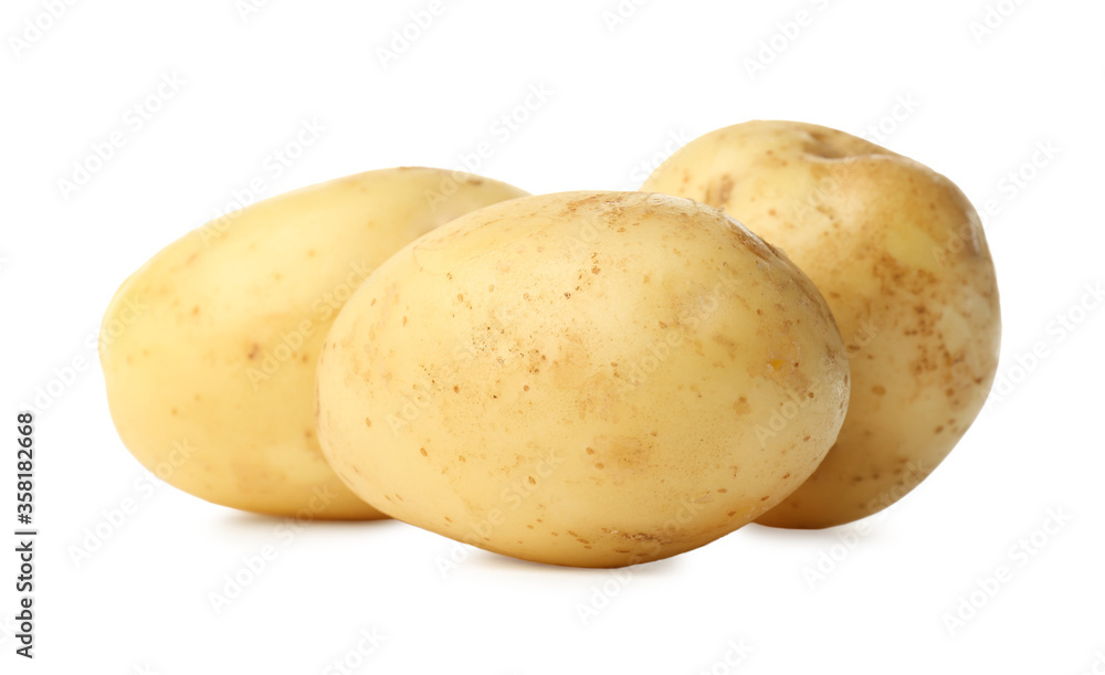 Fresh raw organic potatoes on white background Fresh raw organic potatoes on white background